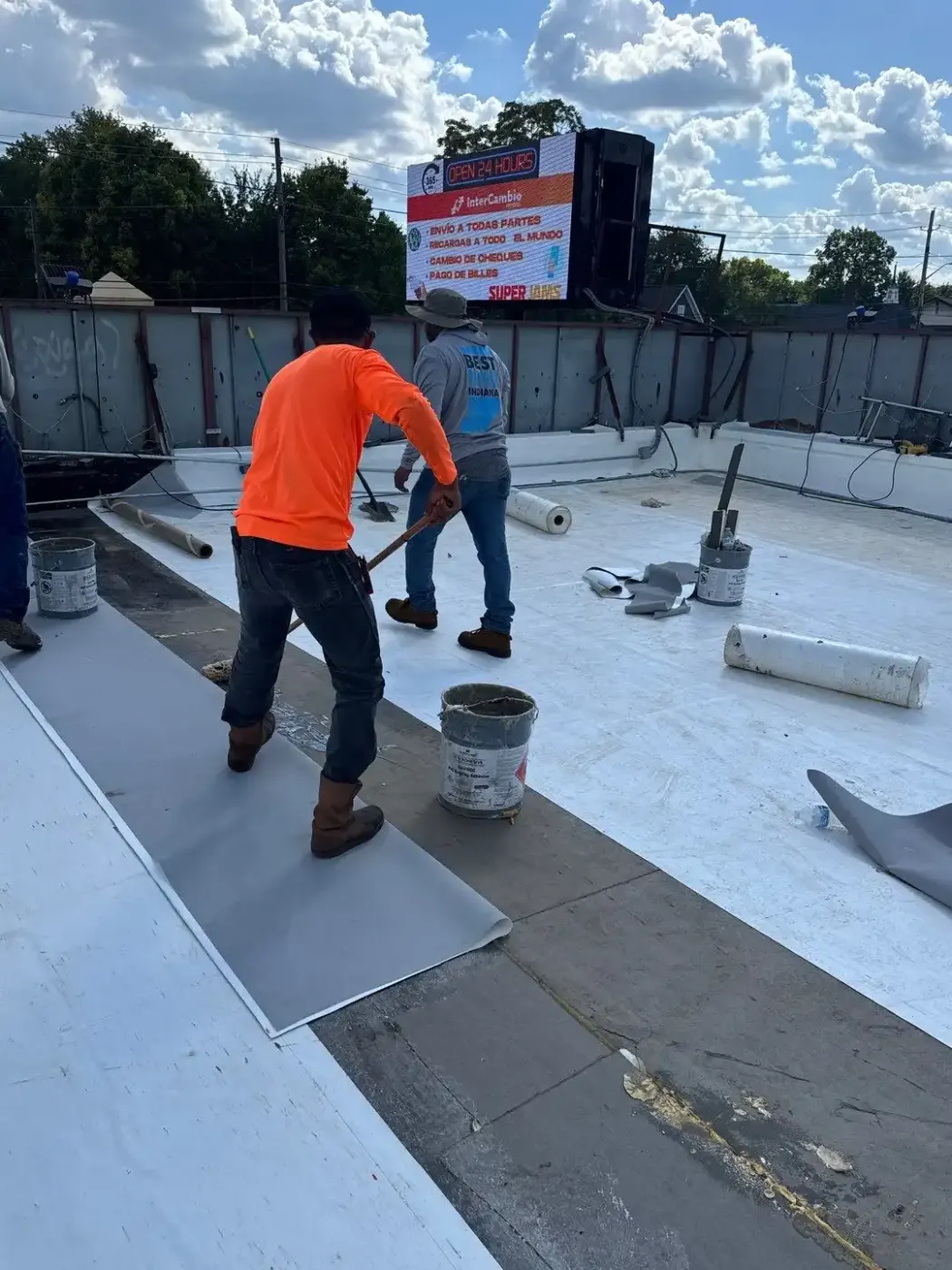 Tarping and dry-in on a Broad Ripple commercial roof